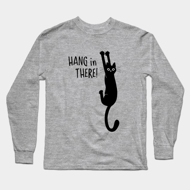 Hang in There Black Cat Hanging On Long Sleeve T-Shirt by Coffee Squirrel